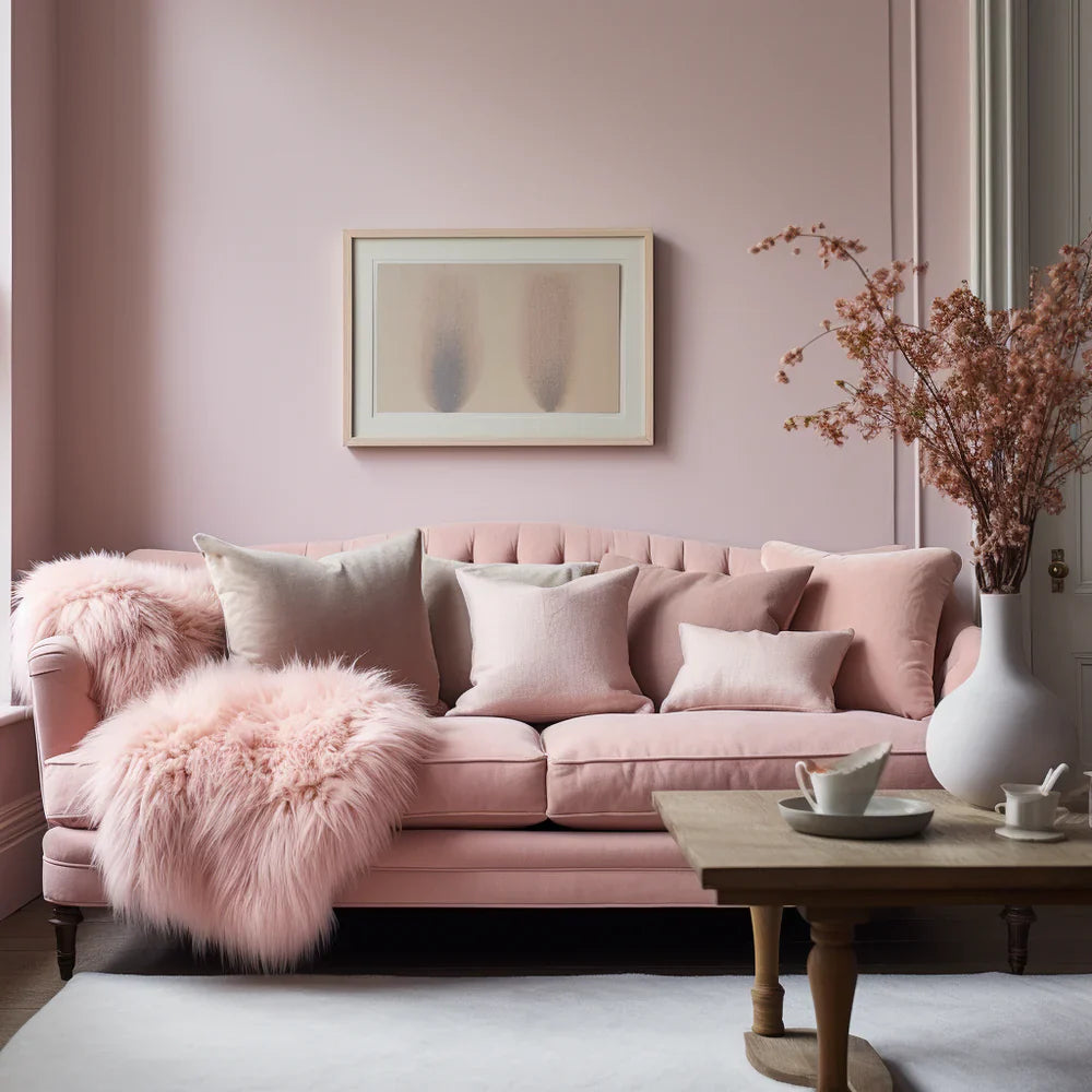 Embrace Soft Pastel: White Creamy and Pink Cushion Covers on a Pink Sofa