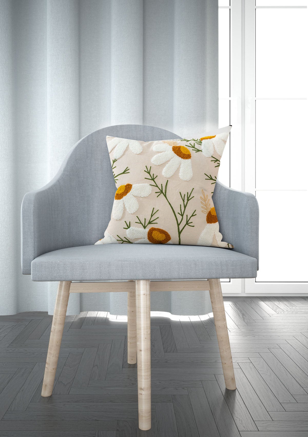 Cream cushion cover with delicate floral pattern, adding elegance to your home decor