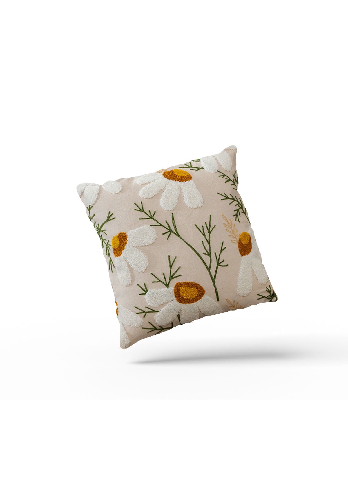  Floral design on a cream cushion cover, creating a soft and inviting ambiance