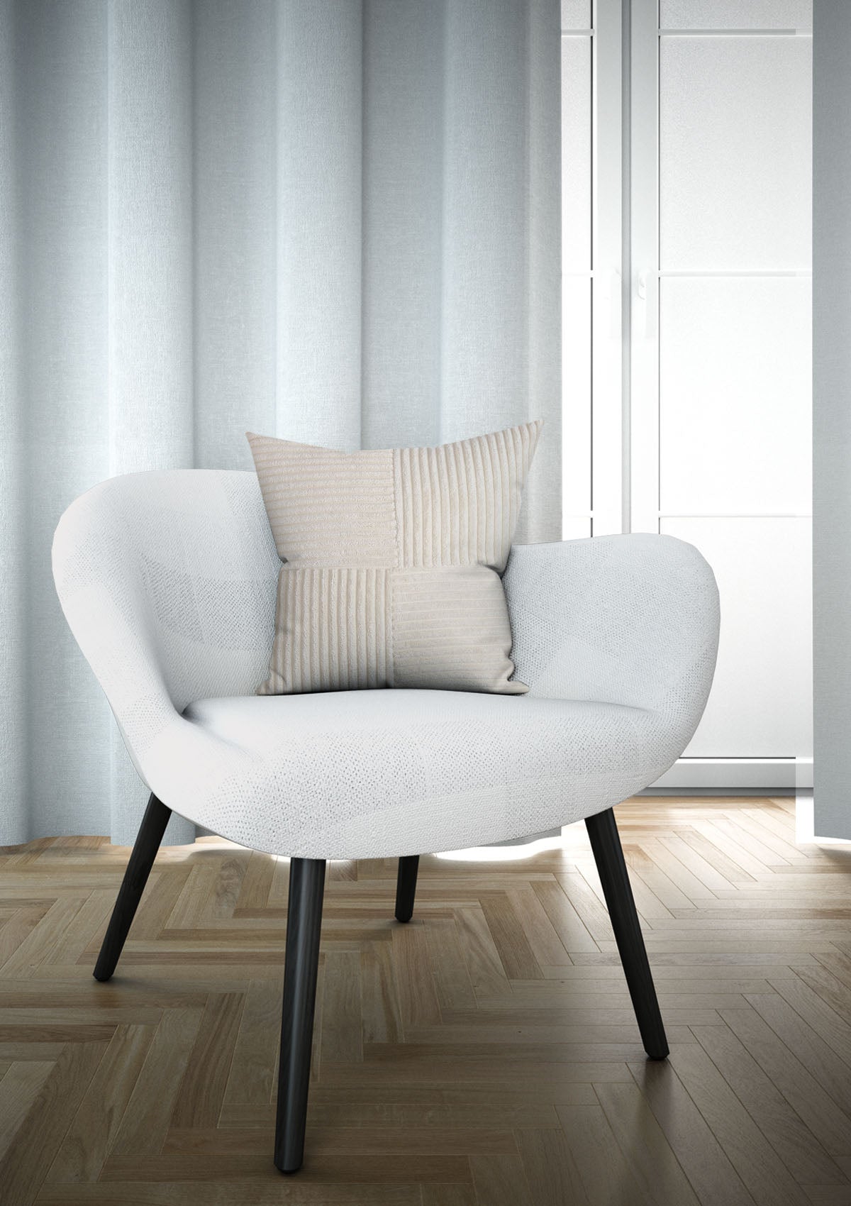 Elegant cream corduroy cushion with plush texture