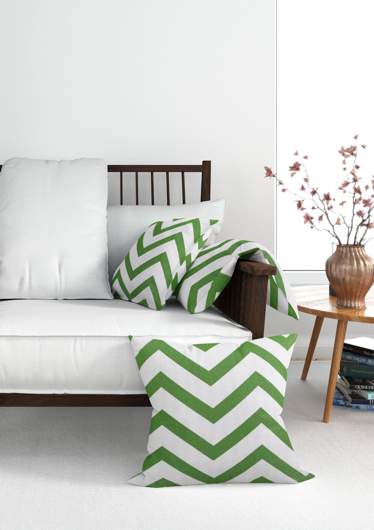 Soft and vibrant fabric cushion cover with green stripes