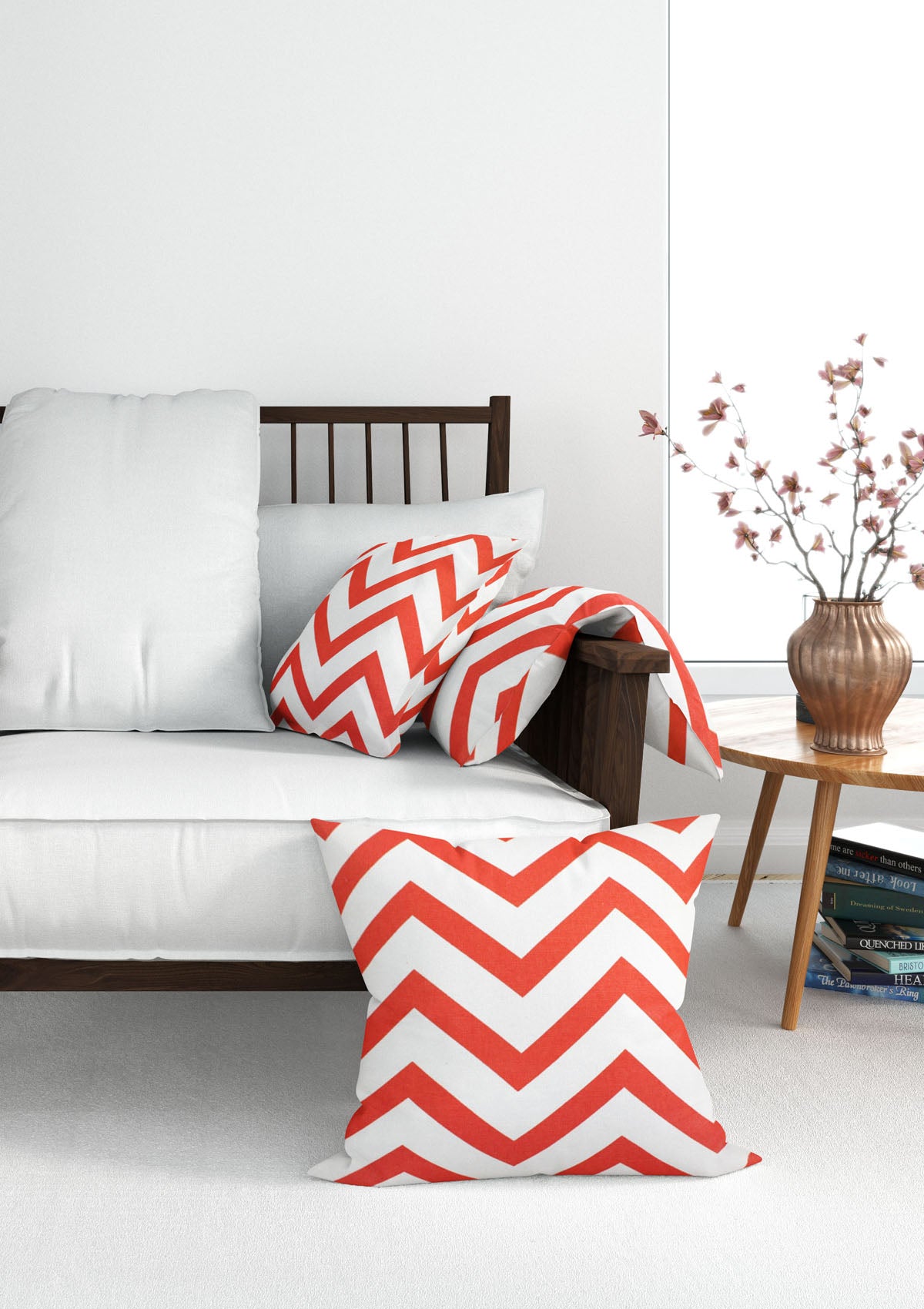 Vibrant orange stripe cushion cover for coastal home decor
