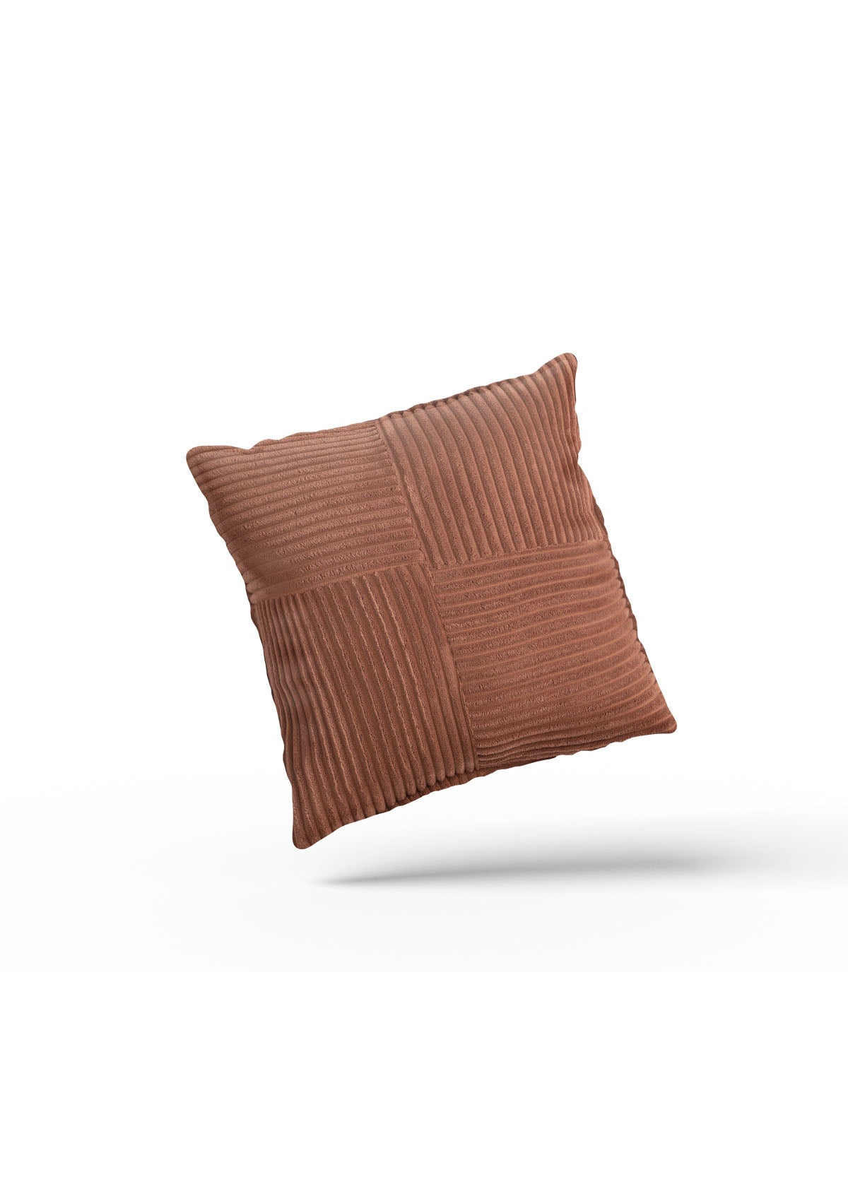 Inviting rust coloured corduroy cushion with hidden zipper closure