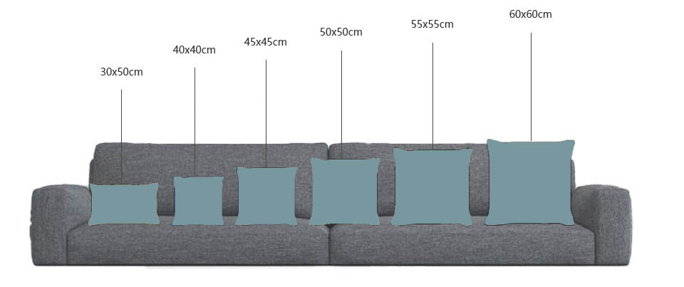 sizes chart for cushion on sofa