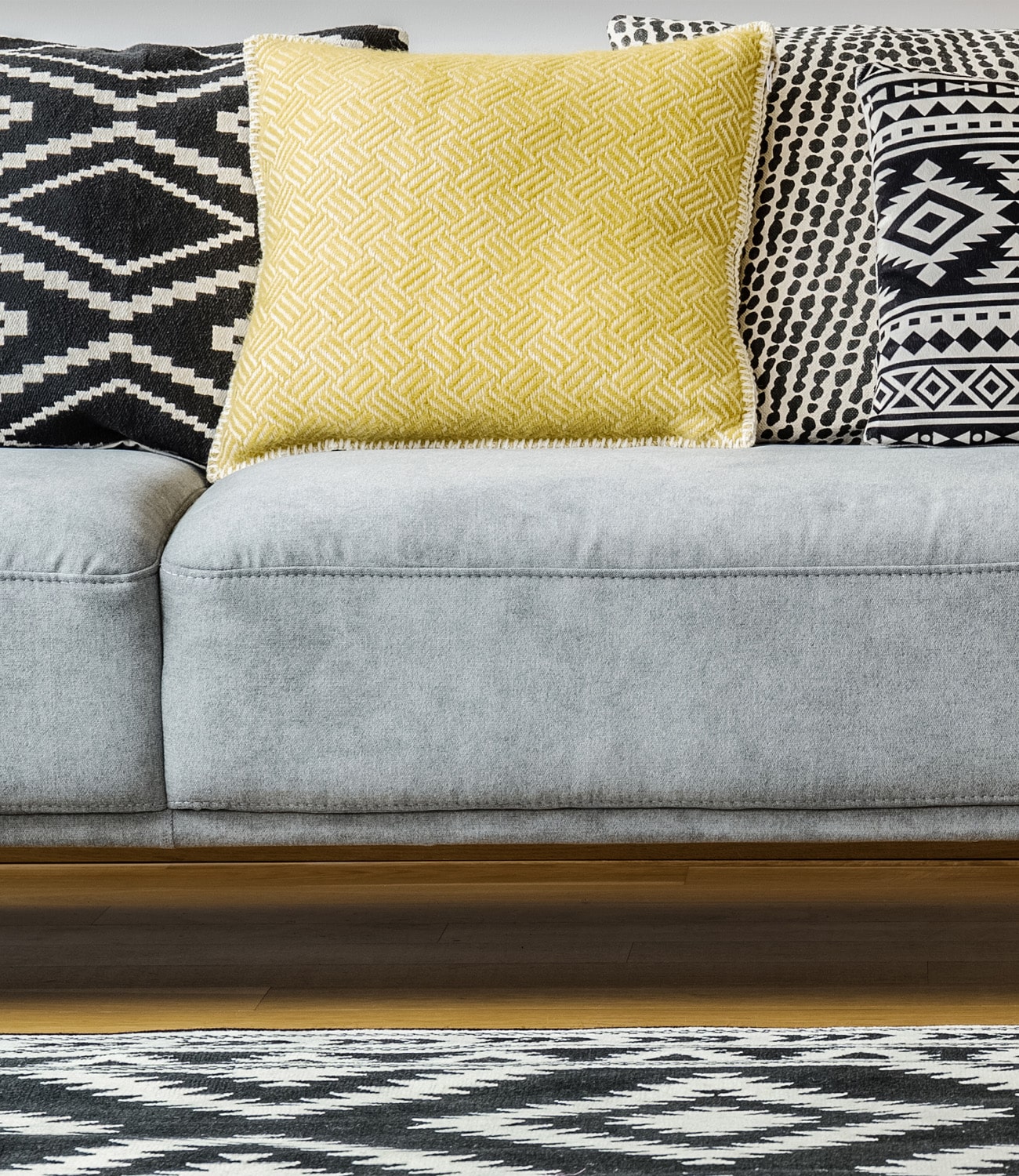 bohemian cushions on sofa