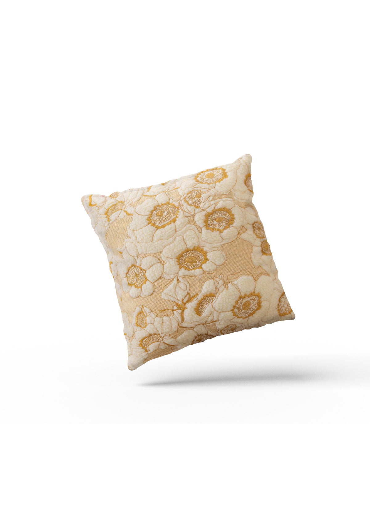 Floral design on a cushion cover, showcasing the beauty and cheerfulness of daisies