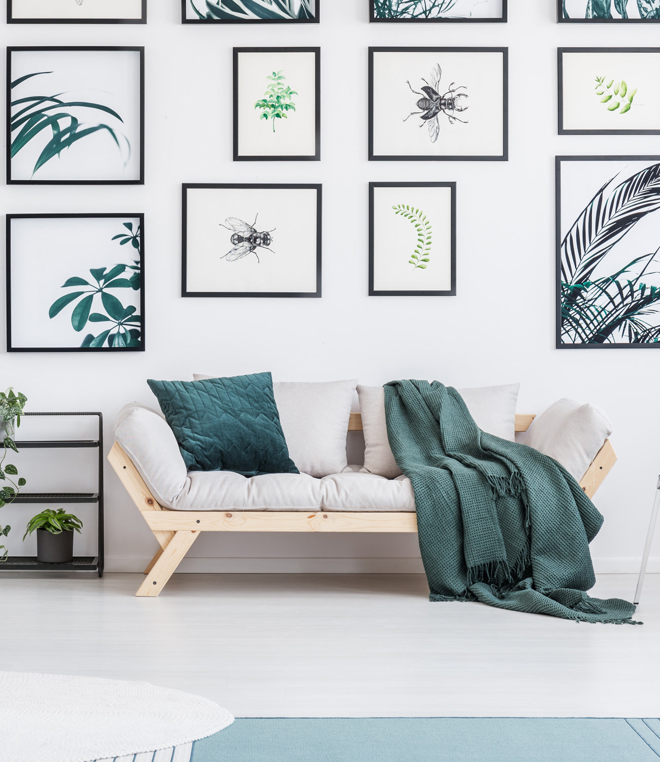 Green cushion cover on a grey sofa home decor