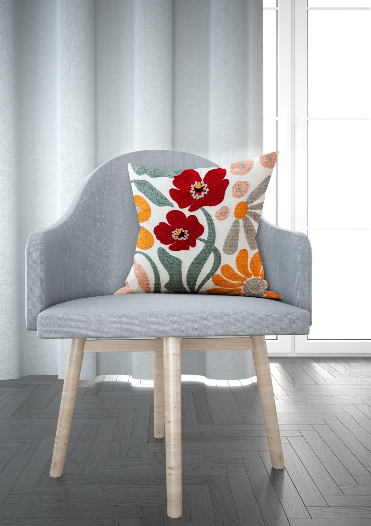 Bright floral cushion cover with colorful blooms
