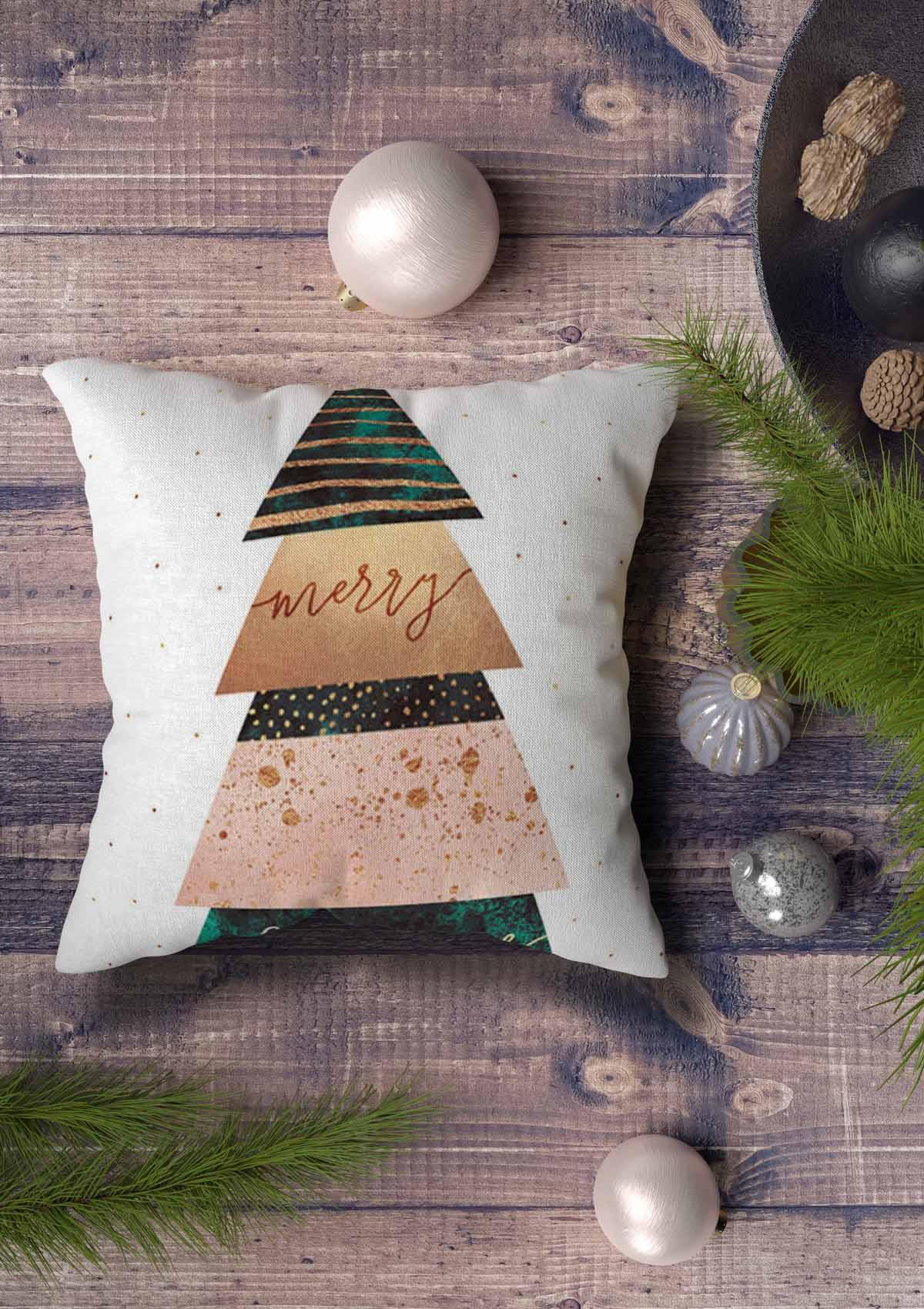 Christmas Tree Cushion Cover - Festive cushion cover featuring a Christmas tree design, perfect for holiday home decor. Adds a touch of whimsical charm to any space.