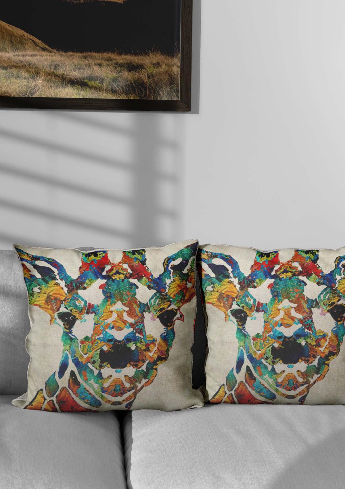 Cushion Cover With Colourful Giraffe | CoverMyCushion 45x45 / No thanks - cover only