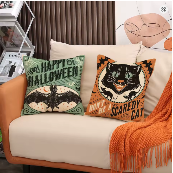 Spooky Bat Halloween Cushion Cover