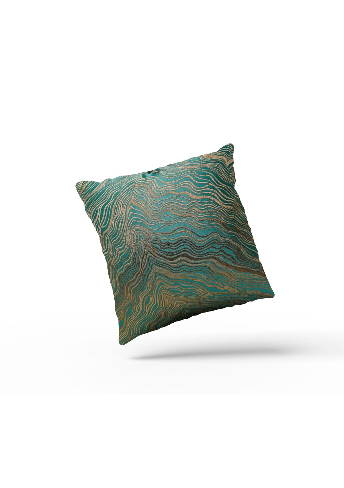 Luxurious emerald green and gold cushion cover with textured fabric