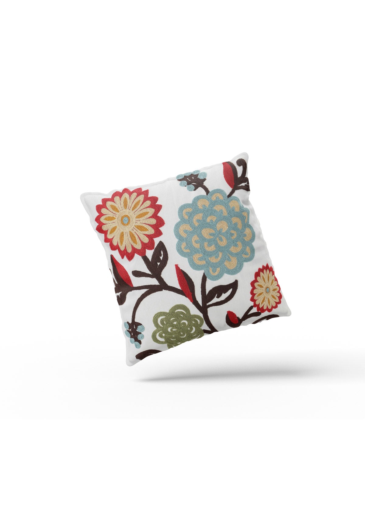 Cushion cover adorned with a beautiful assortment of hand-painted flowers, adding a touch of nature-inspired elegance