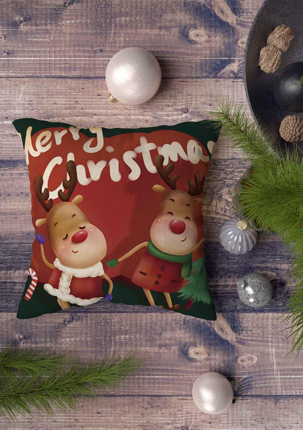 Festive green cushion covers with enchanting holiday designs, perfect for Christmas decor.