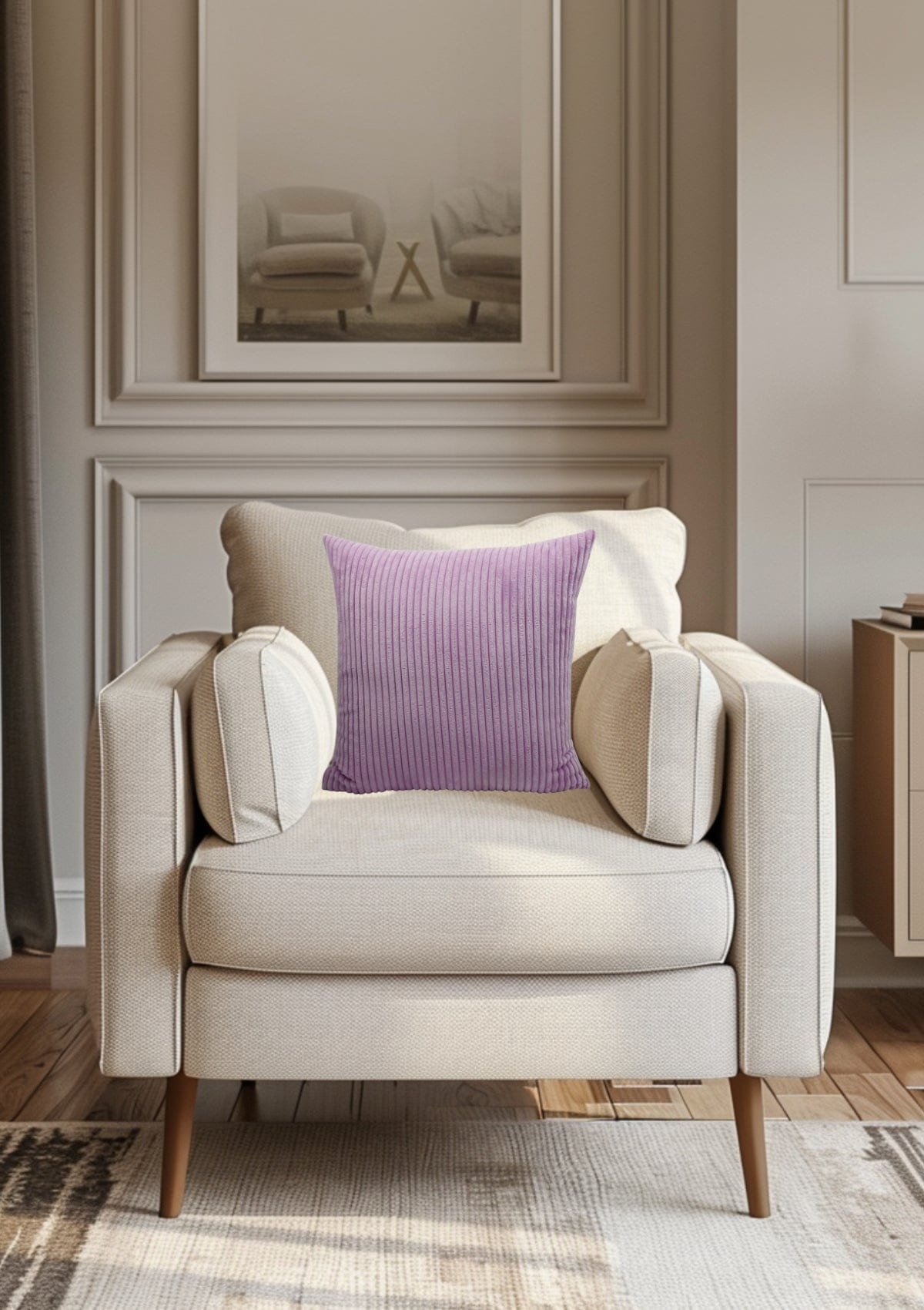 Pink Purple Corduroy Cushion Cover | CoverMyCushion- example of decoration on sofa