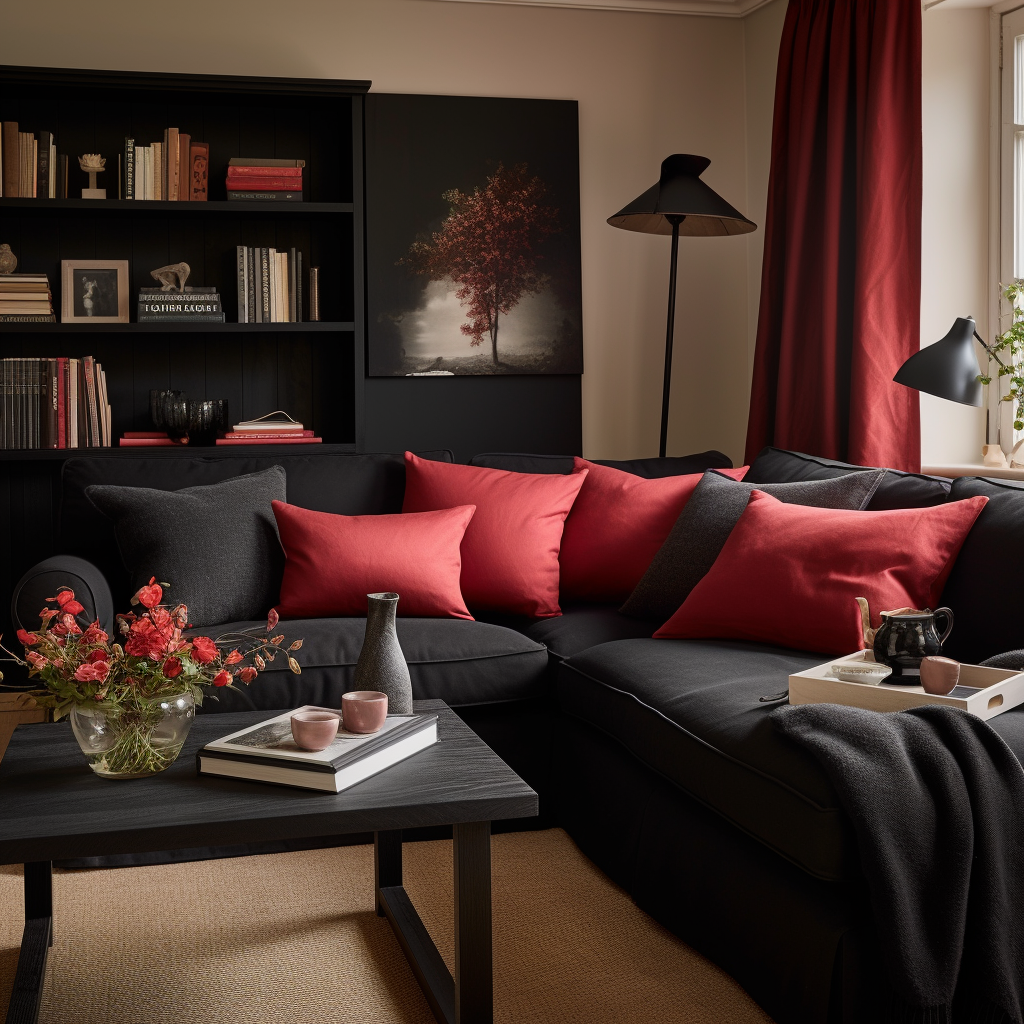 Black sofa red cushions best sale