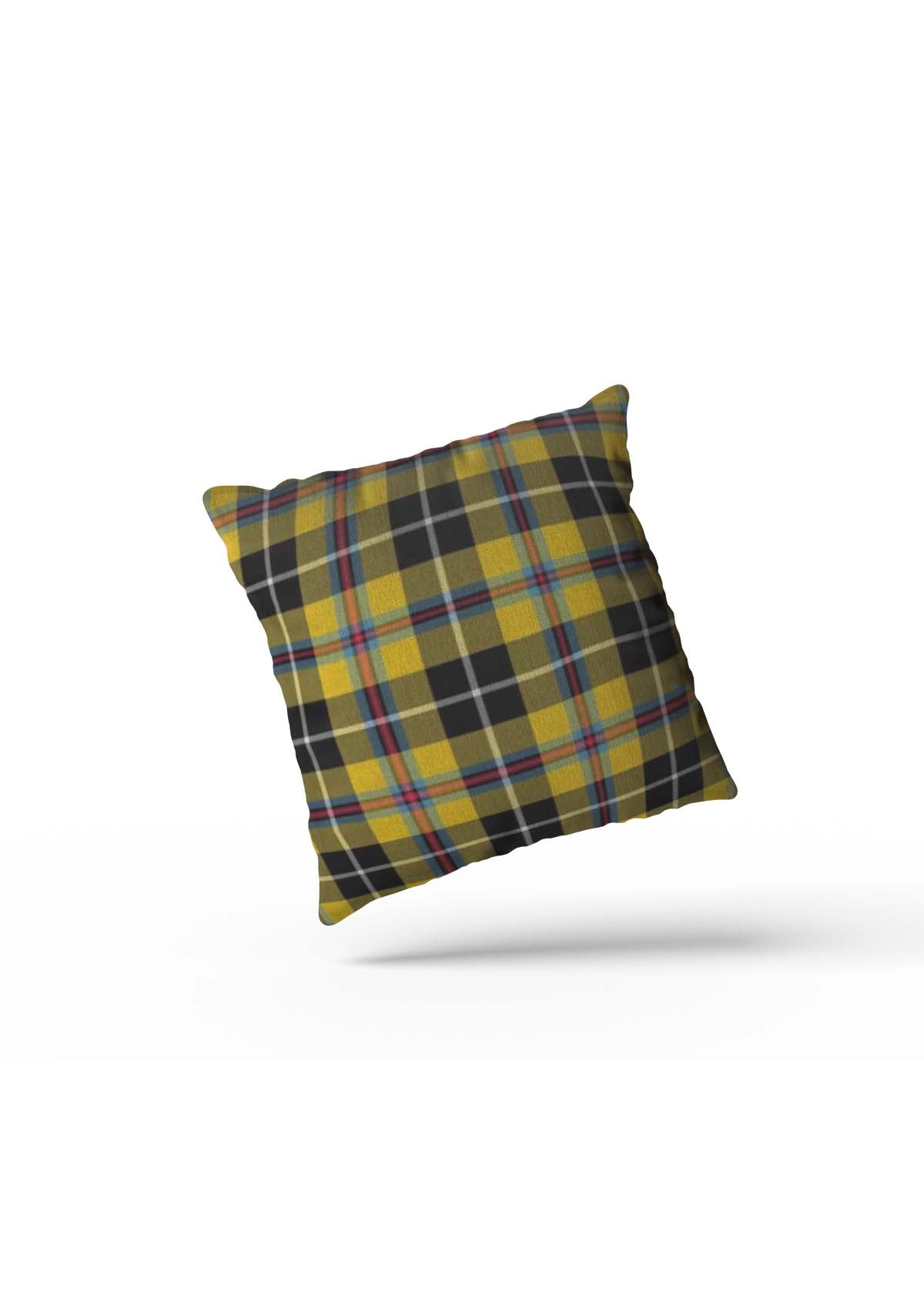 yellow and blue tartan check cushion cover