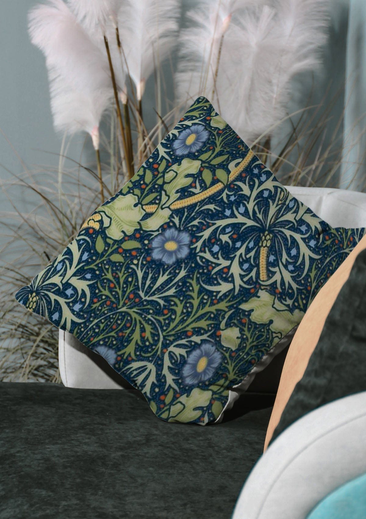 Luxury Cushion Cover linen velvet floral cream greens blues quality