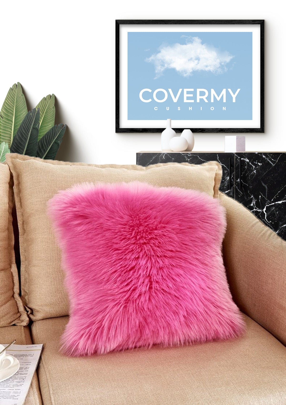 Genuine Sheepskin Cushion Cover 40x40cm / Pink