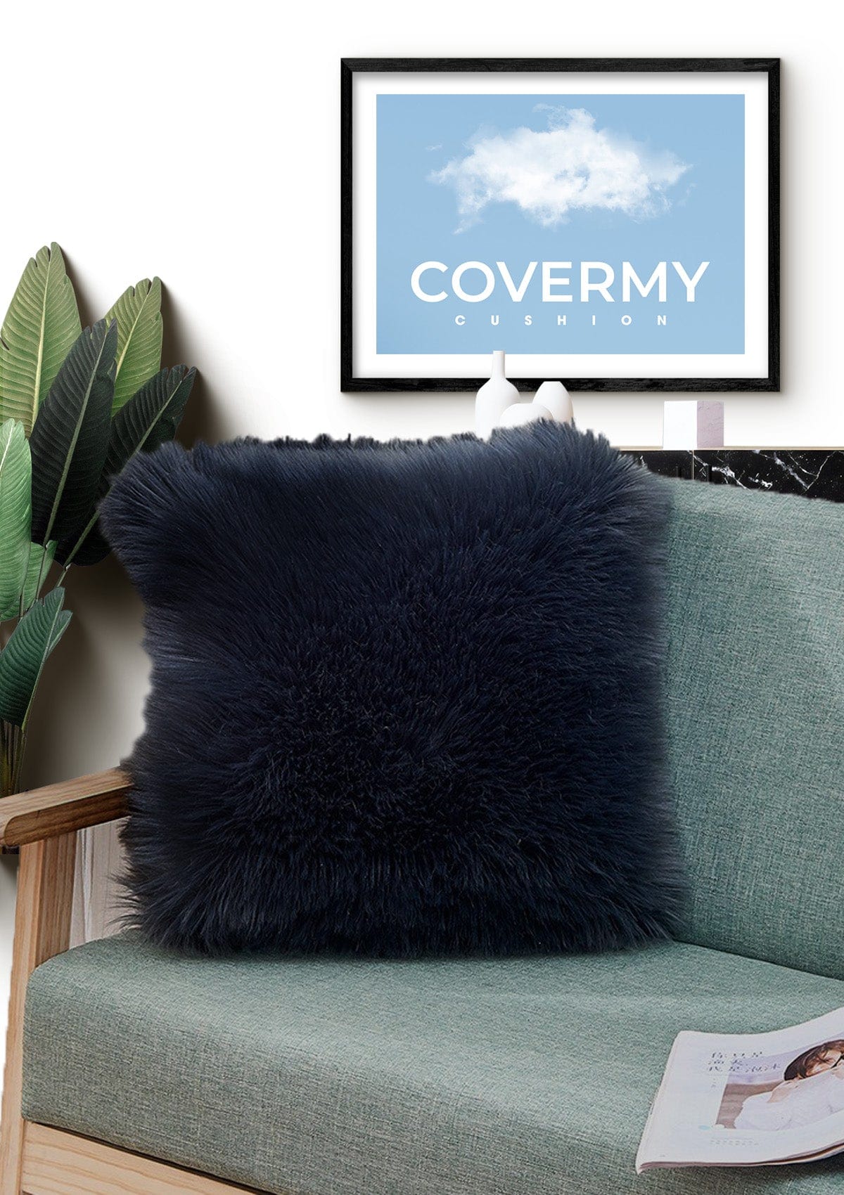 Navy Sheepskin Cushion Cover | CovermyCushion 40x40cm / Navy